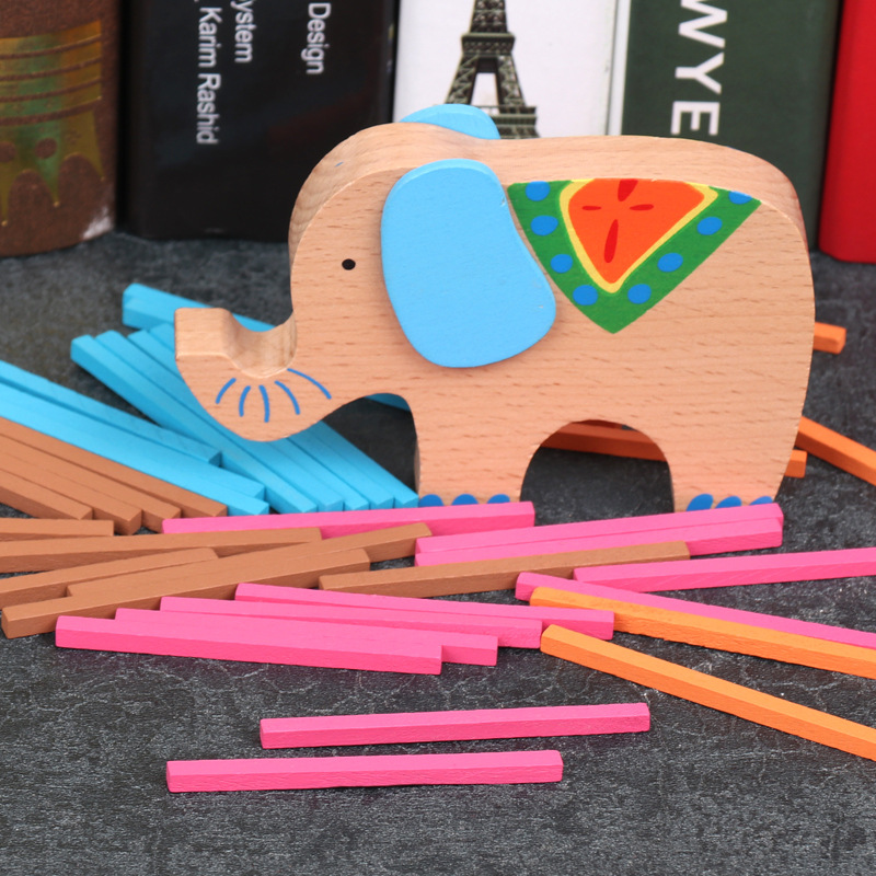 Wooden Elephant Camel Color Sticks Balance Beam Toy Children&#039;s Early Education Hands-on Parent-Child Educational Games Building Blocks Wholesale