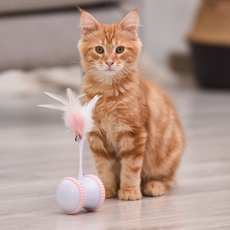 Contail Meow Car Cat Toy Electric Cat Cat Teaser Feather Intelligent Electric Balance Car Funny Cat