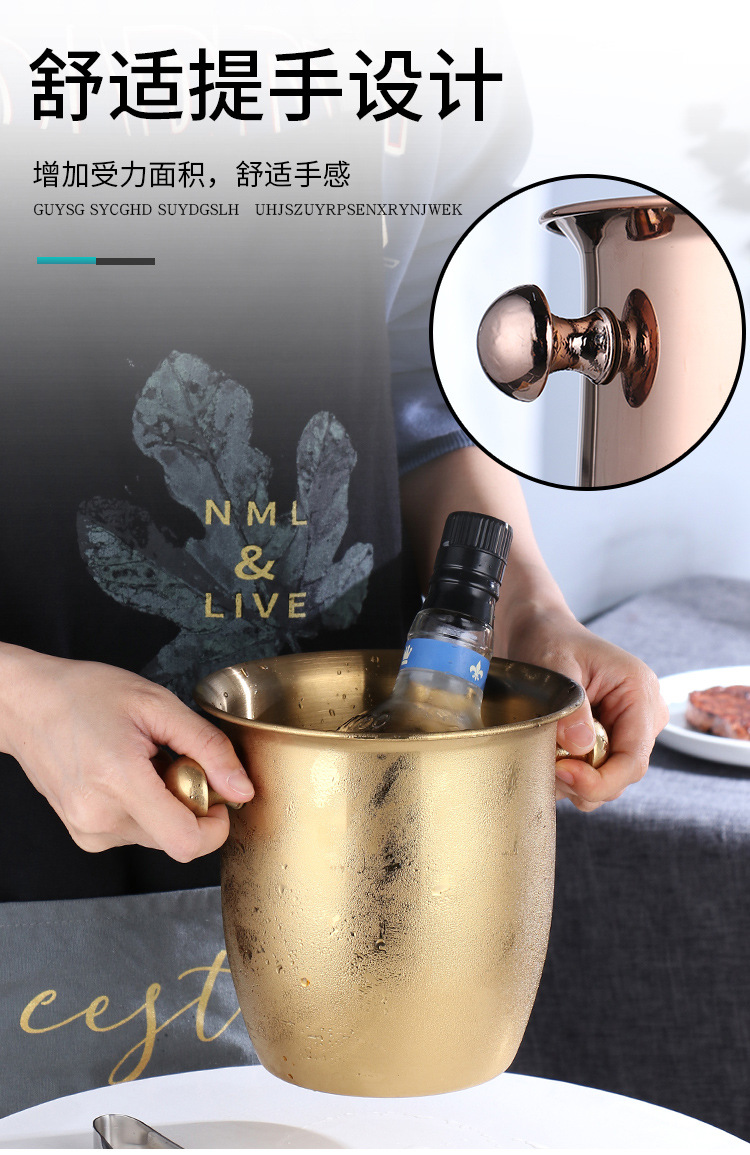 Stainless Steel Horn Champagne Bucket Hammer Pattern Champagne Barrel-Type Red Wine Barrel Hotel Bar KTV Ice Bucket