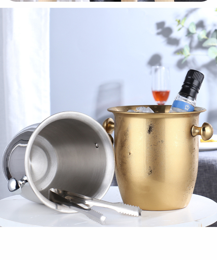 Stainless Steel Horn Champagne Bucket Hammer Pattern Champagne Barrel-Type Red Wine Barrel Hotel Bar KTV Ice Bucket