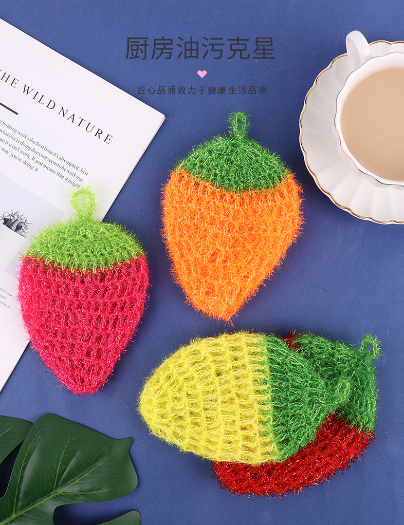Acrylic Strawberry Dish Towel Kitchen Cleaning Dishwash Block Currently Available Wholesale Oil Removal Scouring Pad Factory Direct Sales