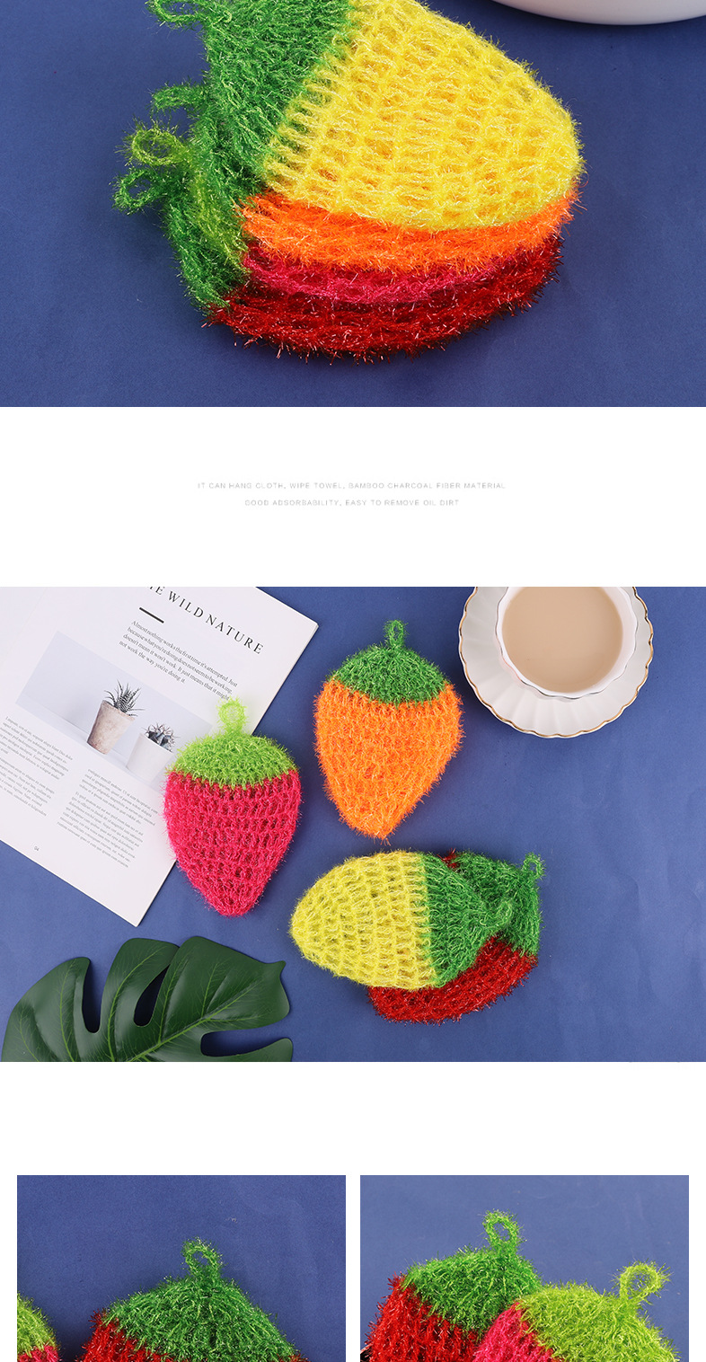 Acrylic Strawberry Dish Towel Kitchen Cleaning Dishwash Block Currently Available Wholesale Oil Removal Scouring Pad Factory Direct Sales