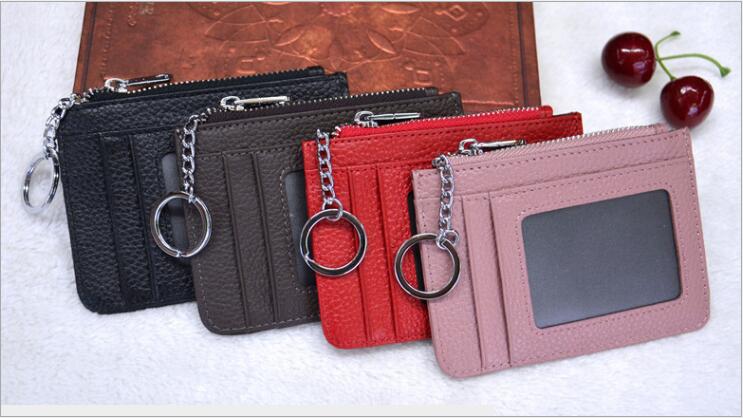 New super thin card bag head layer cowhide zero wallet dollar clip zipper card bag bus card case