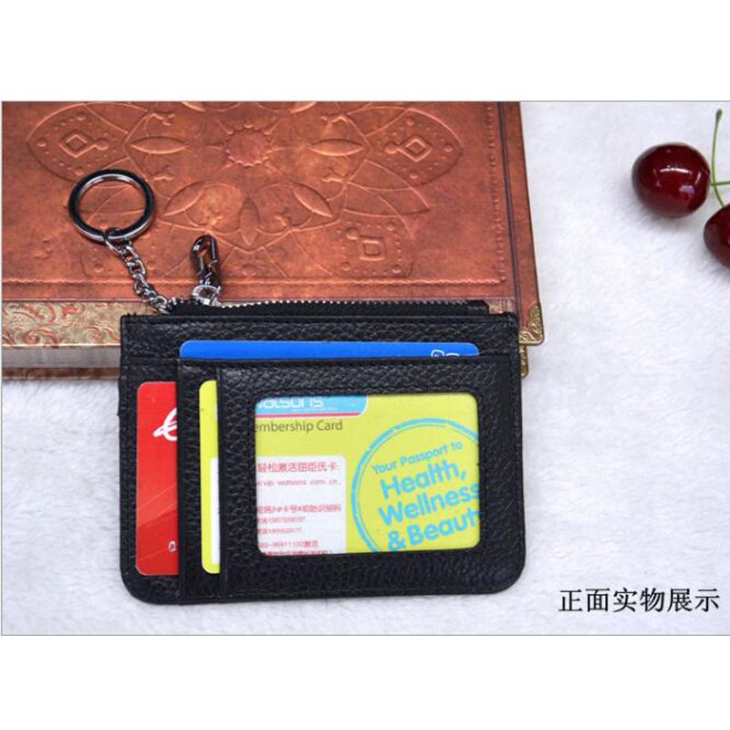 New super thin card bag head layer cowhide zero wallet dollar clip zipper card bag bus card case