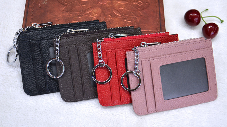 New super thin card bag head layer cowhide zero wallet dollar clip zipper card bag bus card case