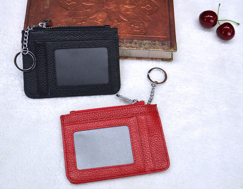 New super thin card bag head layer cowhide zero wallet dollar clip zipper card bag bus card case