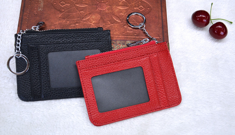 New super thin card bag head layer cowhide zero wallet dollar clip zipper card bag bus card case