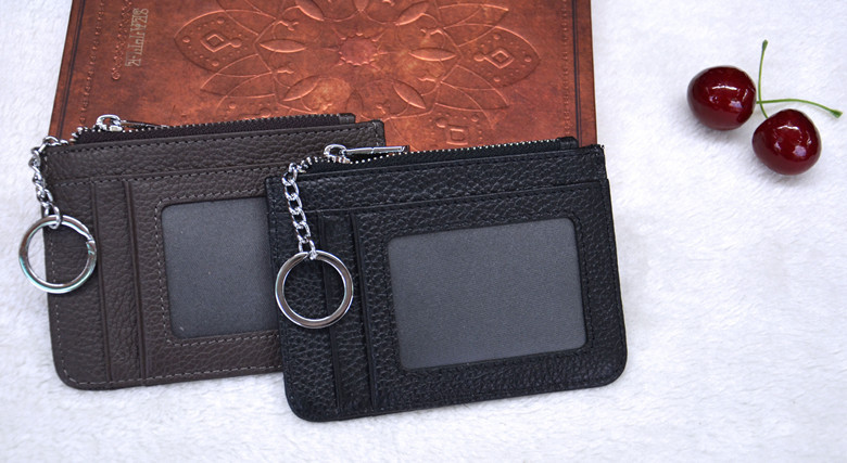 New super thin card bag head layer cowhide zero wallet dollar clip zipper card bag bus card case