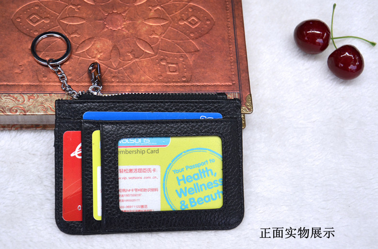 New super thin card bag head layer cowhide zero wallet dollar clip zipper card bag bus card case