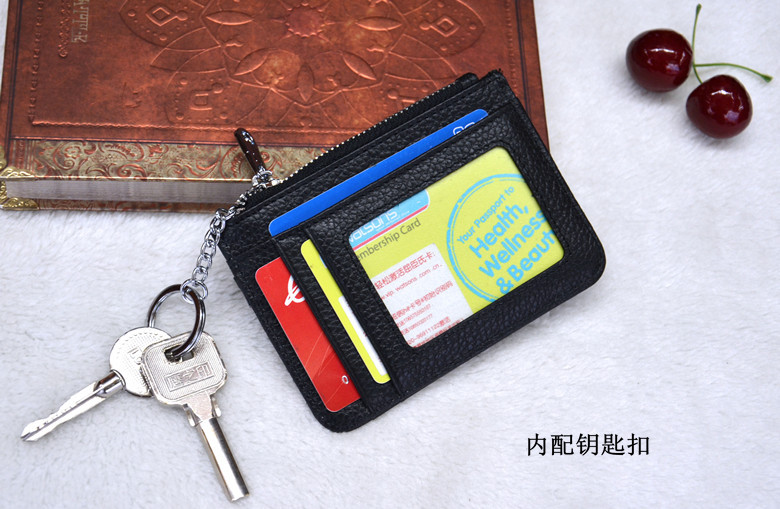 New super thin card bag head layer cowhide zero wallet dollar clip zipper card bag bus card case
