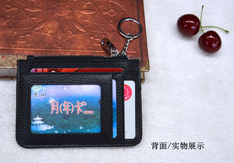 New super thin card bag head layer cowhide zero wallet dollar clip zipper card bag bus card case