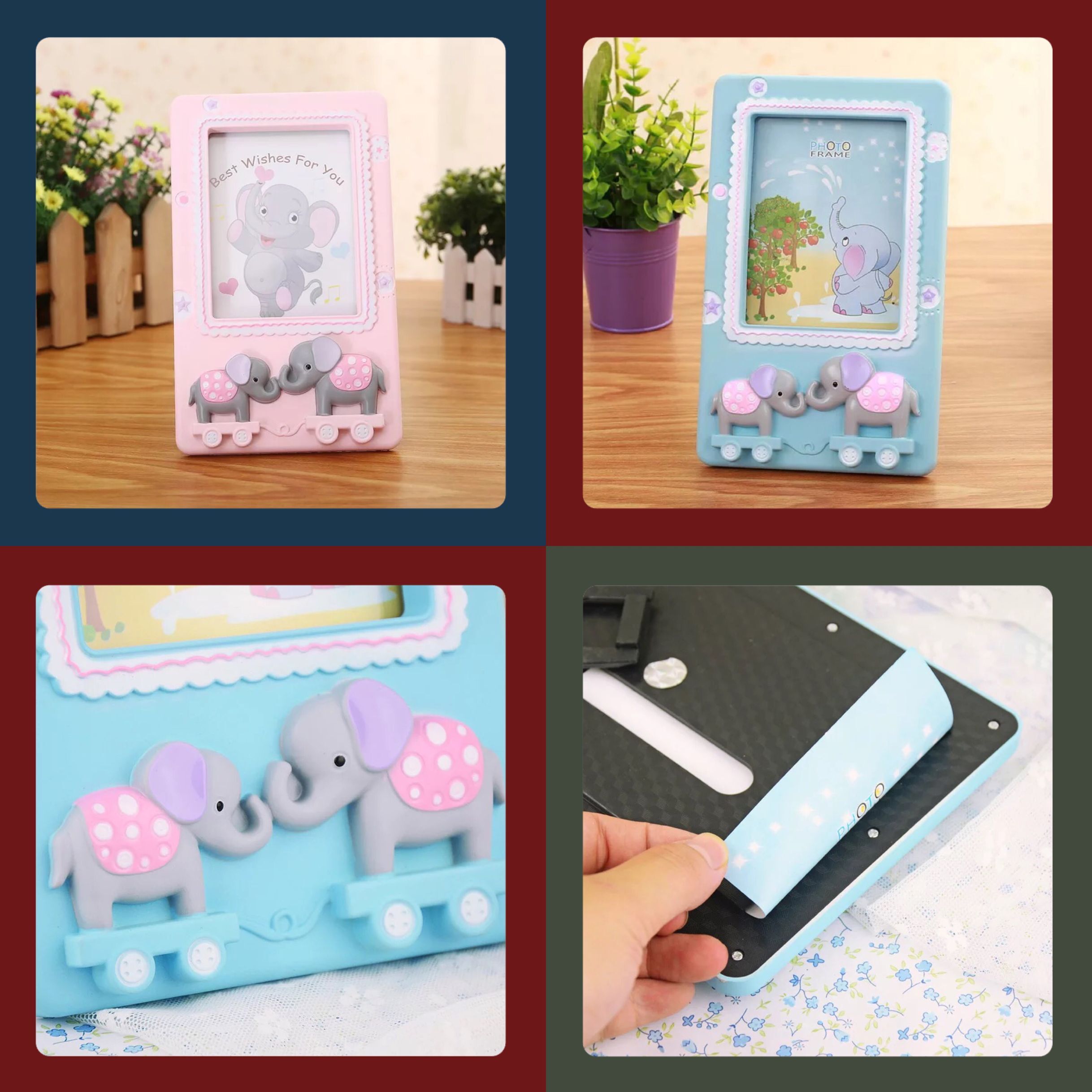 Haotao Photo Frame HT-LM7442 Painted Double Elephants 6-Inch (2 Colors)