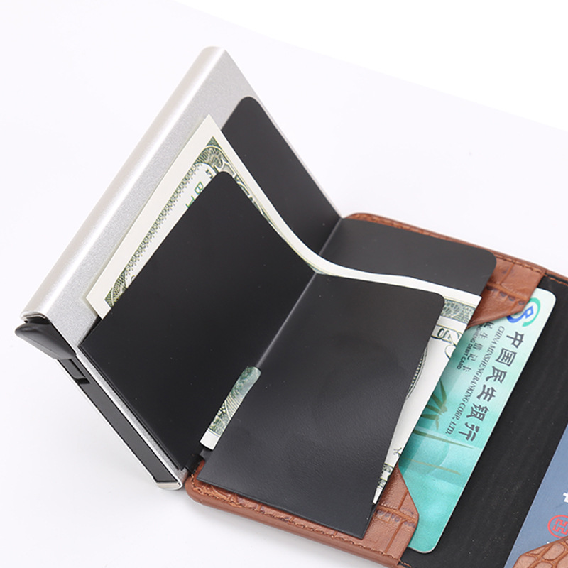 Foreign Trade Card Package Metallic Aluminium Anti-Theft Swiping Anti-Magnetic RFID Wallet Credit Cassette Automatic Pop-up Cassette Business Card Case