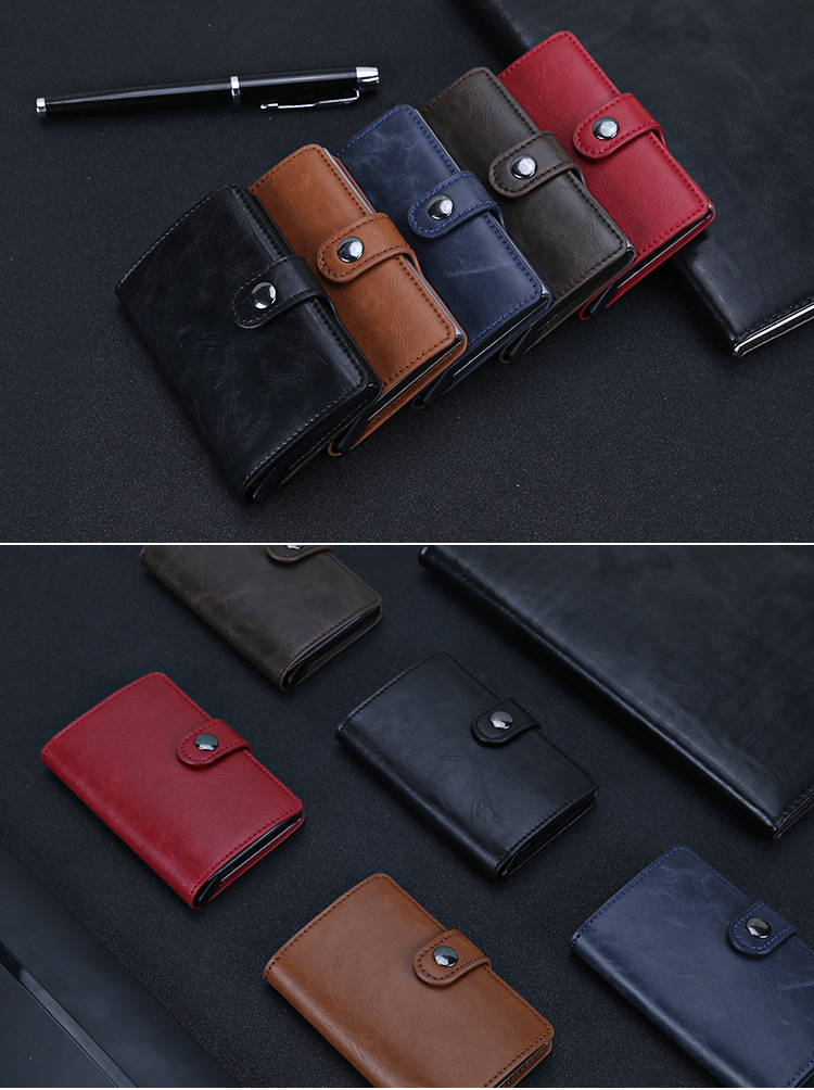 Automatic Card Box Crazy Horse Leather Business Card Case Business Card Holder Creative Cassette Wallet Anti-Theft Automatic Card Box Crazy Horse Leather Business Card Case Business Card Holder Creative Cassette Wallet Anti-Theft