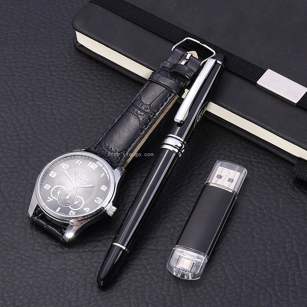 New Style Notepad Set U Disk Gift Card Case Signature Pen Keychain Business Watch Gift Set