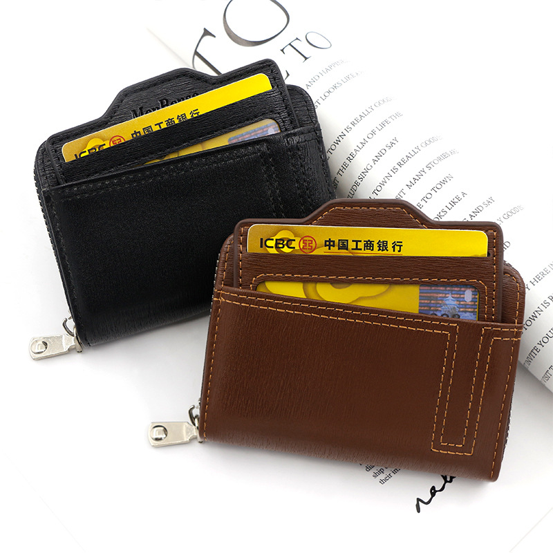 Men Women Wallet Card Holder Car Drawing Document Package Card Case Solid Color Short Zip Organ Card Holder