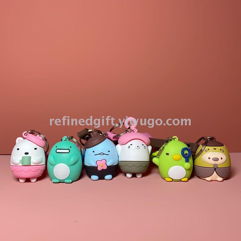 New PVC Three-Dimensional Soft Glue Corner Biological Cartoon Doll Keychain Bag Automobile Hanging Ornament Little Creative Gifts
