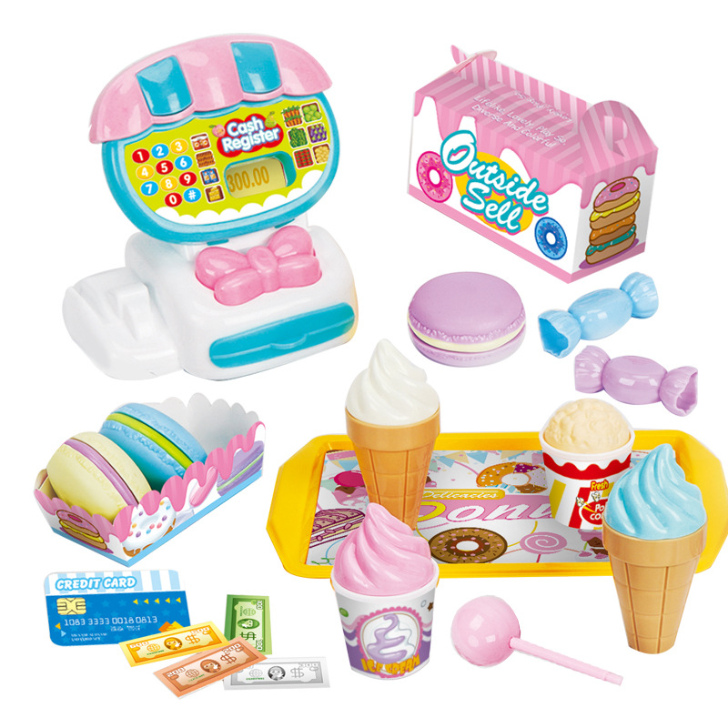 Educational Simulation Cash Register Girl&#039;s and Boy&#039;s Baby House Playing Toy Multi-Accessories Hamburger Bread Dessert Set
