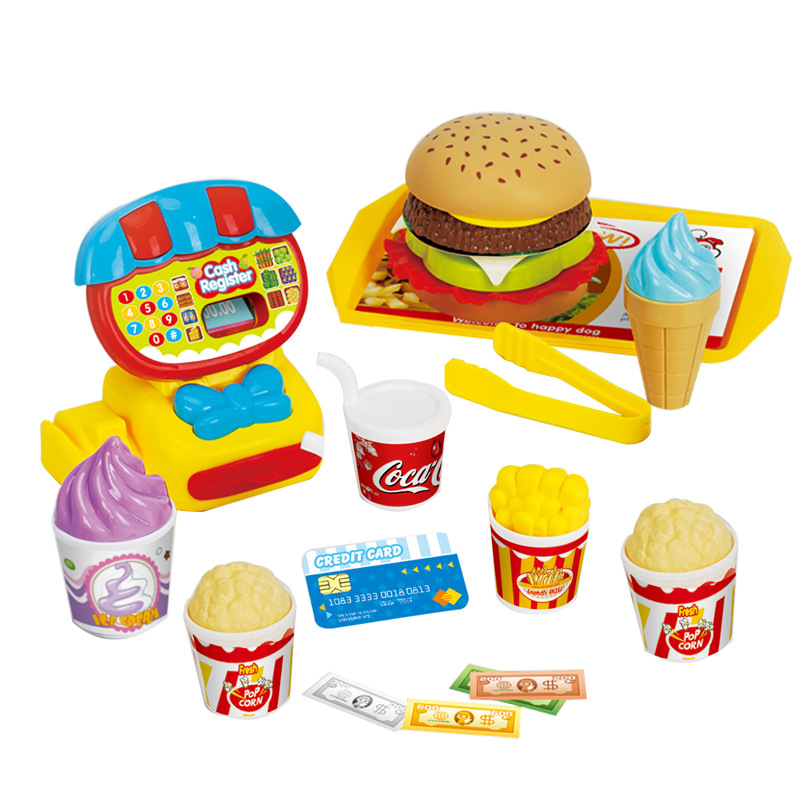 Educational Simulation Cash Register Girl&#039;s and Boy&#039;s Baby House Playing Toy Multi-Accessories Hamburger Bread Dessert Set