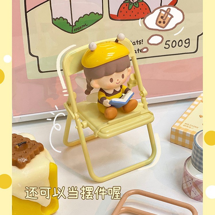 Creative Folding Stool Mobile Phone Bracket Cute Chair Desktop Decoration Girl Heart Student Dormitory Mini Mobile Phone Stand
