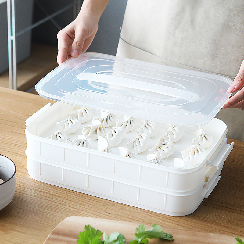 Multi-Layer Non-Compartment Refrigerator Quick-Frozen Dumplings Box Portable White Household Fresh-Keeping Box Multi-Functional Food Storage Box Plastic