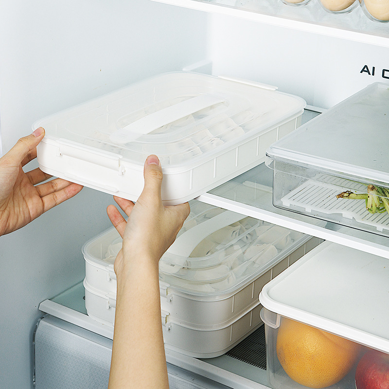 Multi-Layer Non-Compartment Refrigerator Quick-Frozen Dumplings Box Portable White Household Fresh-Keeping Box Multi-Functional Food Storage Box Plastic