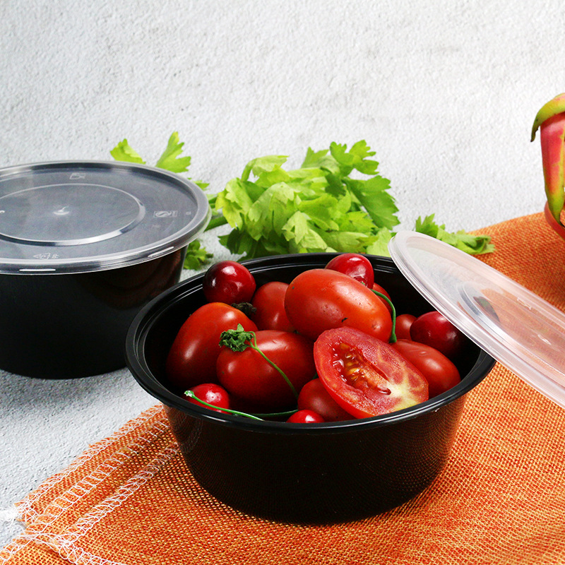 Disposable Lunch Box Rectangular round Plastic Lunch Box Fruit Takeaway Fast Food Packing Box Fresh-Keeping Thickened with Lid