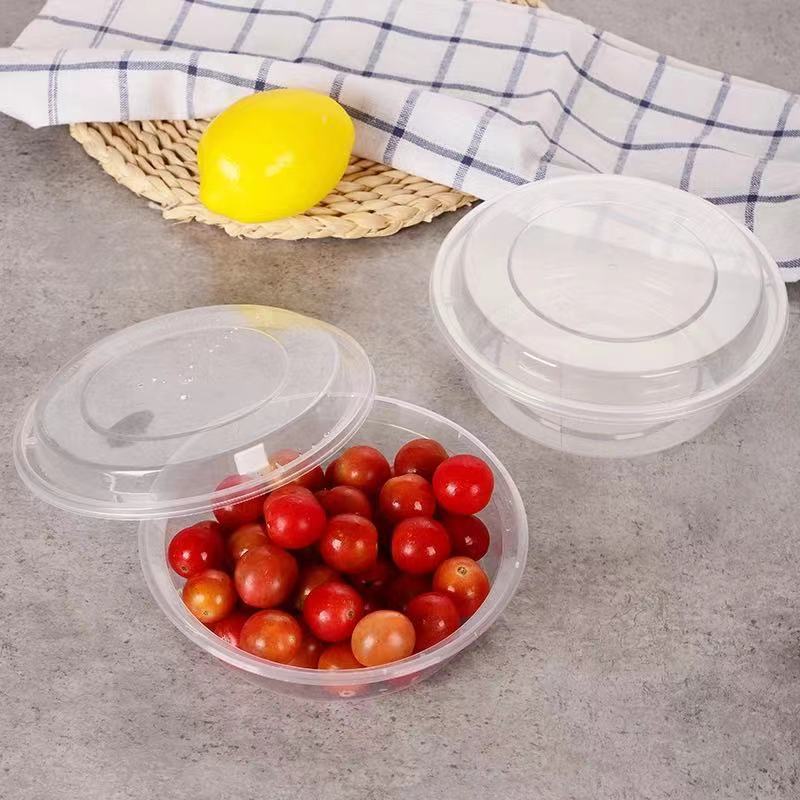 Disposable Lunch Box Rectangular round Plastic Lunch Box Fruit Takeaway Fast Food Packing Box Fresh-Keeping Thickened with Lid