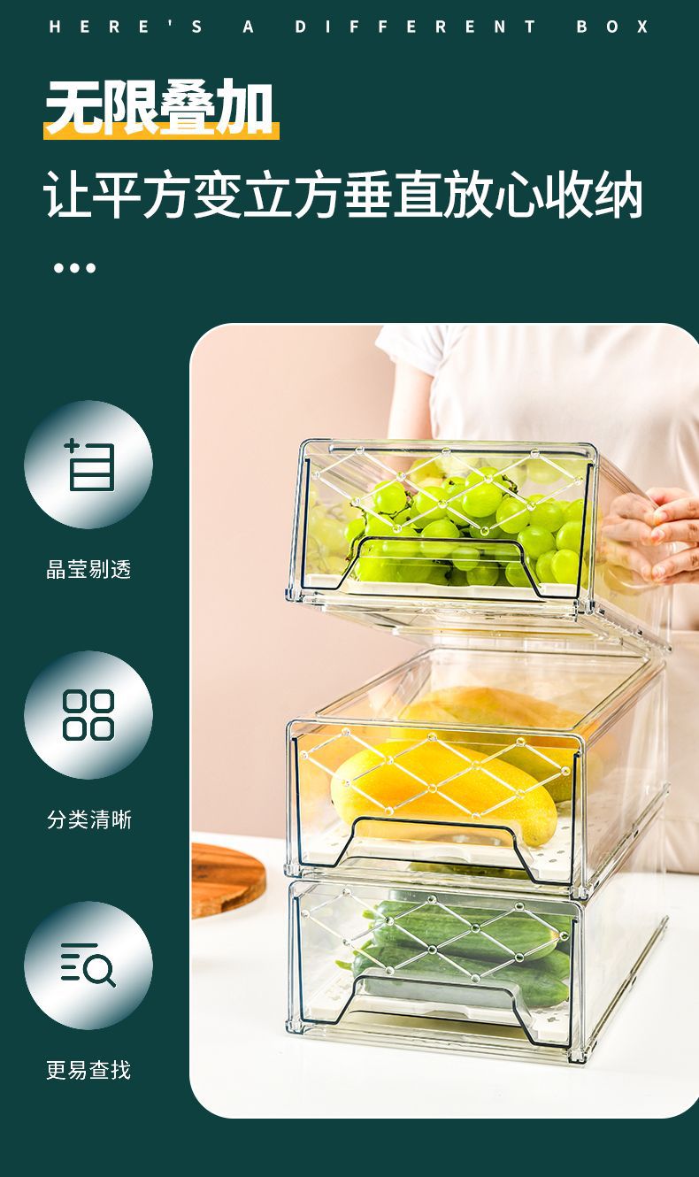 Drawer-Style Refrigerator Storage Box Fruit and Vegetable Crisper Stackable New Refrigerator Crisper Transparent Fresh-Keeping Drawer-Style Refrigerator Storage Box Fruit and Vegetable Crisper Stackable New Refrigerator Crisper Transparent Fresh-Keeping