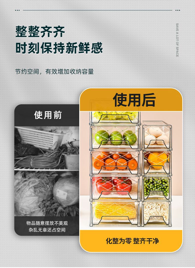 Drawer-Style Refrigerator Storage Box Fruit and Vegetable Crisper Stackable New Refrigerator Crisper Transparent Fresh-Keeping Drawer-Style Refrigerator Storage Box Fruit and Vegetable Crisper Stackable New Refrigerator Crisper Transparent Fresh-Keeping