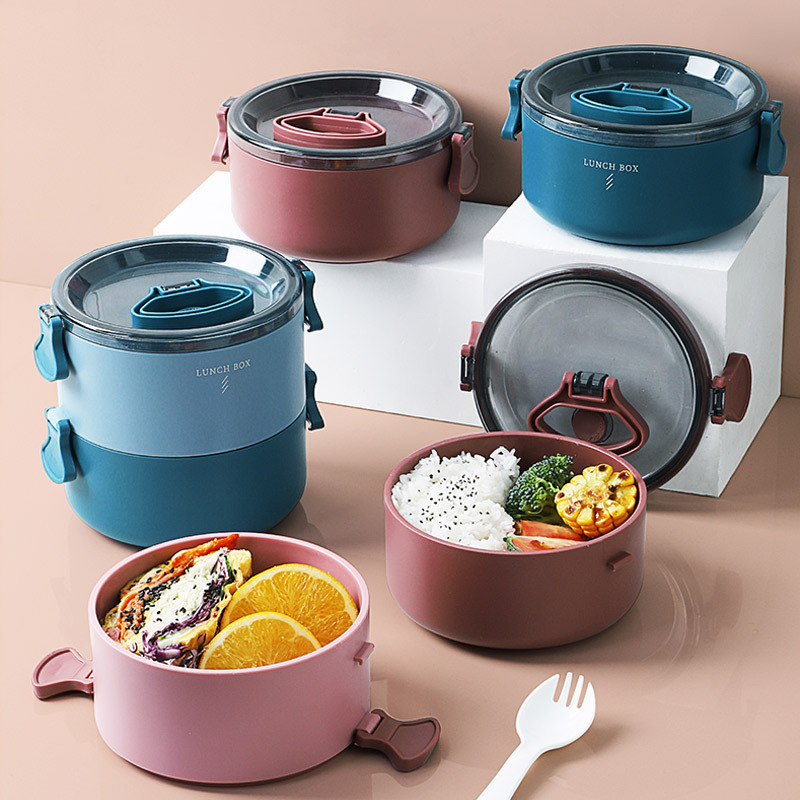with Handle round Lunch Box Japanese Fresh-Keeping Plastic Lunch Box Single Layer Insulation Office Worker Student Lunch Box