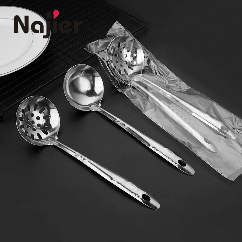 In Stock Wholesale Practical Stainless Steel Soup Colander Hot Pot Spoon Household Soup Spoon Colander 2-Piece Set