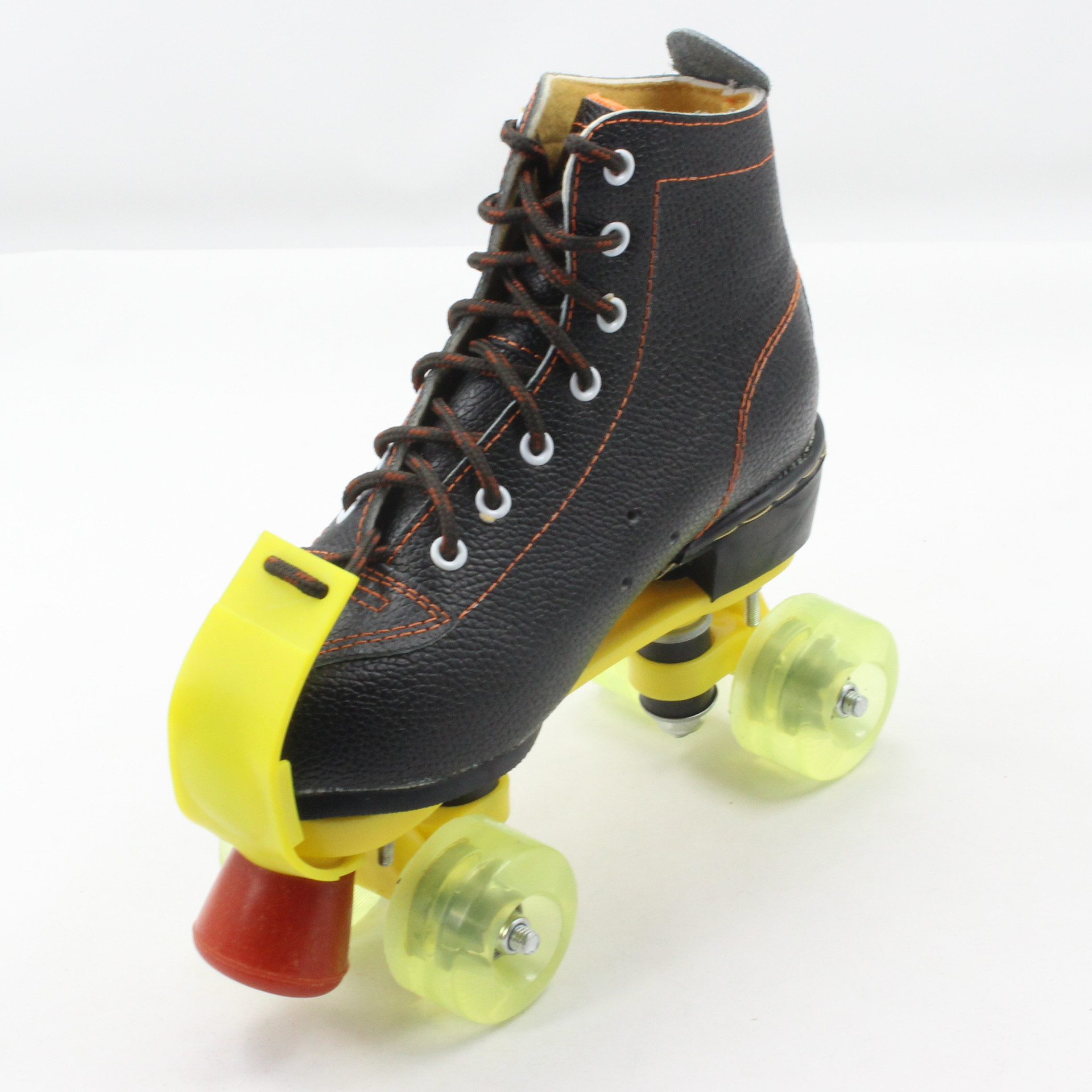 Adult double skates four round leather PU flash black skates skates