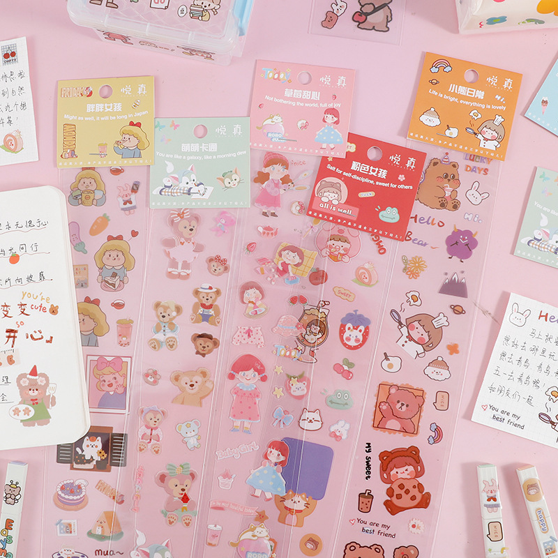Yue Zhen Simple Type Cartoon Cabin Series Hand Ledger Sticker Waterproof Transparent PVC Water Cup Phone Case DIY Stickers