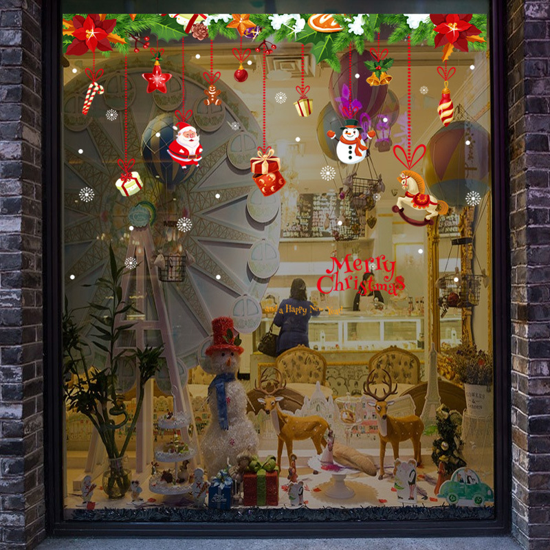 Christmas Stickers Roll Cross-Border Amazon Hot 3D Cartoon Window Glass Sticker Removable Window Wall Stickers