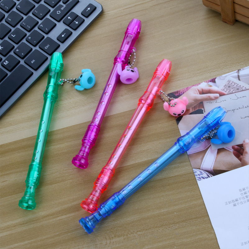 Simple Color Flute Shape with Pendant Gel Pen Student Stationery Can Be Blown Ball Pen Personality Stationery Black Core