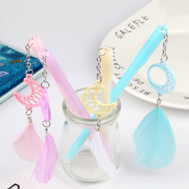Japanese and Korean Creative Simple Clear New Moon Feather Pendant Black 0.5mm Gel Pen Student Studying Stationery