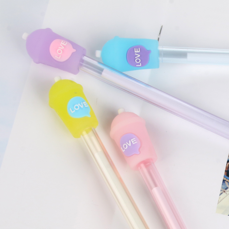 Japanese and Korean Creative Cartoon Simple Love Milky Tea Cup Black Gel Pen Student Studying Stationery Supplies Wholesale Customization