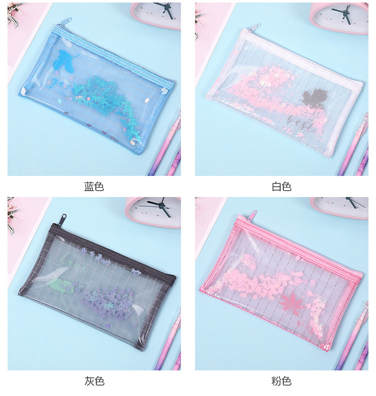 Yilan Korean Style A5 Mesh File Bag Zipper Information Bag File Paper Multi-Layer Storage B6 Quicksand Zipper Bag