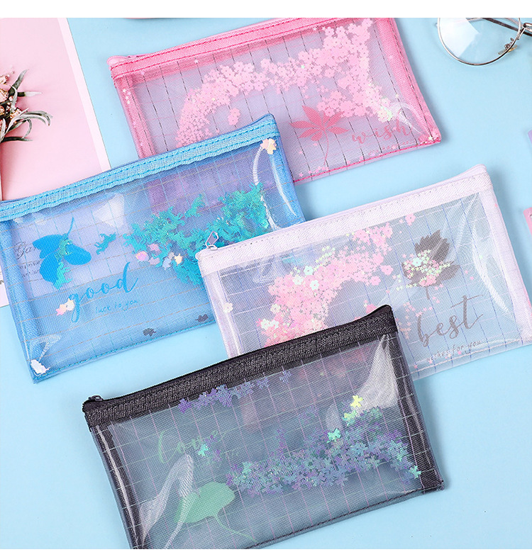 Yilan Korean Style A5 Mesh File Bag Zipper Information Bag File Paper Multi-Layer Storage B6 Quicksand Zipper Bag