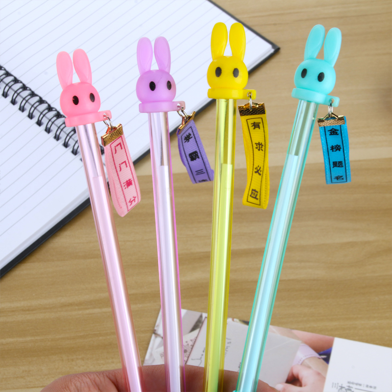Japanese and Korean Creative New Cartoon Rabbit Pendant Gel Pen Transparent Pen Holder Gel Pen Student Studying Stationery Wholesale