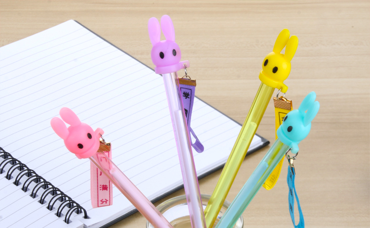 Japanese and Korean Creative New Cartoon Rabbit Pendant Gel Pen Transparent Pen Holder Gel Pen Student Studying Stationery Wholesale