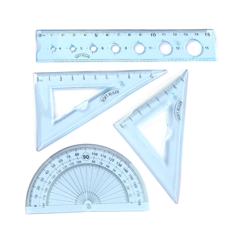 Measuring Tape Set Student Ruler Transparent Ruler Angle of Four Pupils Study Stationery Currently Available Wholesale