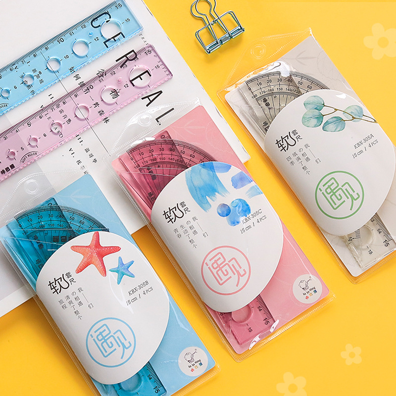 Kabaxiong Measuring Tape 4-Piece Set Flexible Ruler 15cm Children 20cm Student Stationery Soft Ruler Sets Creative