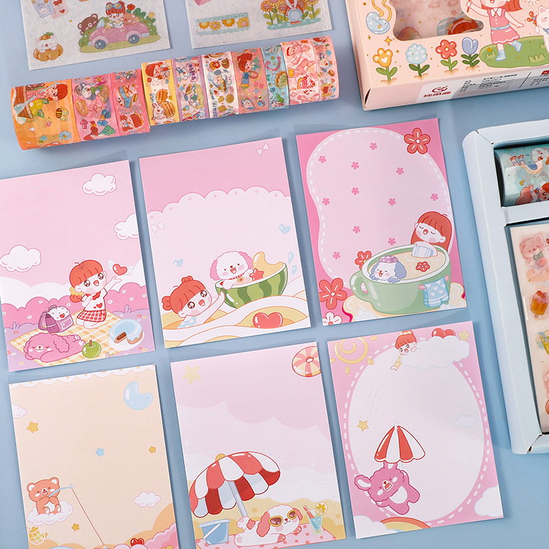 Cartoon Cute Stickers Note Set Student Children DIY Journal Tape Creative Stationery Boutique Small Gift