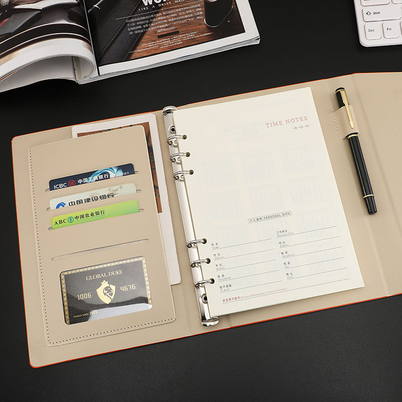 Products in Stock New Leather Surface Notepad A5 Tri-Fold Loose-Leaf Notebook Pack Business Office Diary Customized Logo