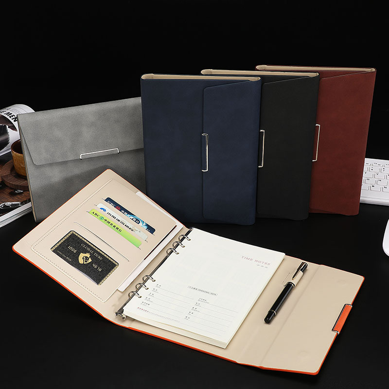Products in Stock New Leather Surface Notepad A5 Tri-Fold Loose-Leaf Notebook Pack Business Office Diary Customized Logo