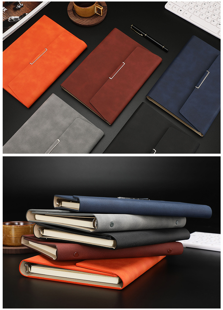 Products in Stock New Leather Surface Notepad A5 Tri-Fold Loose-Leaf Notebook Pack Business Office Diary Customized Logo