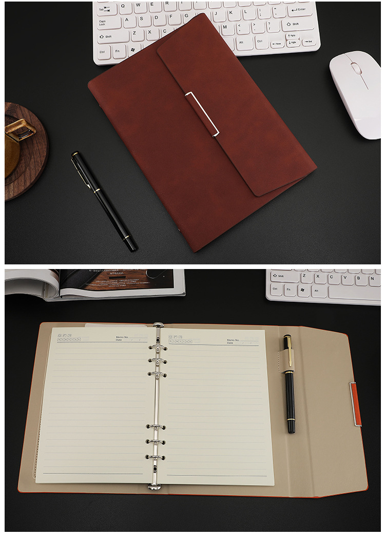 Products in Stock New Leather Surface Notepad A5 Tri-Fold Loose-Leaf Notebook Pack Business Office Diary Customized Logo