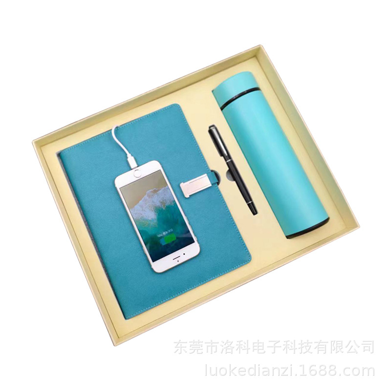 D Business Charging Notebook Pack A5 Loose Spiral Notebook U Disk Wireless Charger Vacuum Cup Mobile Power Supply Notepad Set